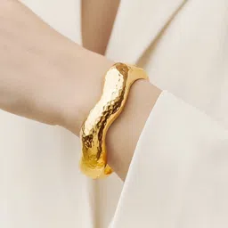 Rubans Voguish 22K Gold-Plated Brass Hammered Textured Wavy Finish Bold Statement Bracelet-picture-12