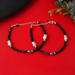 Jewels Nest Stainless Steel Silver-Plated Artificial Beaded Evil Eye Anklets-image-56
