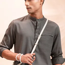 HIGHLANDER Men Band Collar Textured Cotton Casual Shirt-picture-14