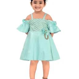 Pragya Exclusive Girls Cold-Shoulder Satin Fit & Flare Dress-image-83