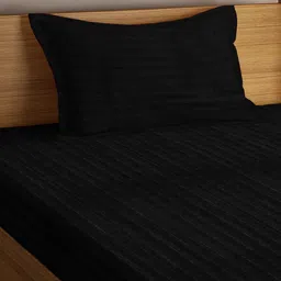 WEAVE AND DECOR Black Striped 300 TC Single Bedsheet with 1 Pillow Covers image 5