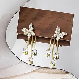 TheVineGirl Korean Studded Butterfly Tassels Drop Earrings image 2