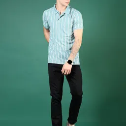 V-Mart Men Striped Polo Collar Cotton Slim Fit T-shirt image 2