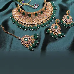 VATSALYA creation Alloy Gold- plated Green Jewellery Set image 1