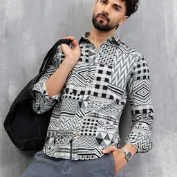 WROGN Slim Fit Spread Collar Geometric Printed Pure Cotton Opaque Shirt-picture-25