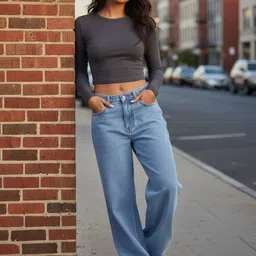 RIVI Women Wide Leg High-Rise Stretchable Jeans-image-48