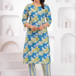 Tvyozs Floral Printed V-Neck Pure Cotton Kurta With Trousers & Dupatta-picture-12