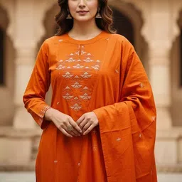 C J Enterprise Women Ethnic Motifs Embroidered Regular Thread Work Kurta with Trousers & With Dupatta image 5