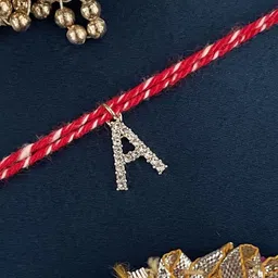 Digital Dress Room Gold Plated A Alphabet AD Studded Initial Thread Rakhi-picture-23