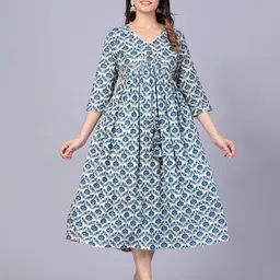 Moda Rapido Floral Printed V-Neck Empire Midi Anarkali Ethnic Dress-picture-13