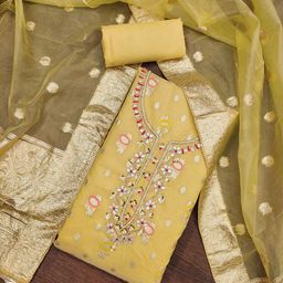 SHADOW & SAINING Floral Woven Design Zari Organza Jacquard Semi-Stitched Dress Material-picture-32