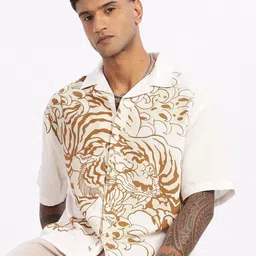 Eszett Graphic Printed Cuban Collar Cotton Oversized Casual Shirt-picture-26