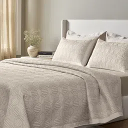 SANSAAR A DDECOR BRAND LIVE CONSCIOUSLY Grey Self Design Cotton 3 Piece Bedding Set-picture-20