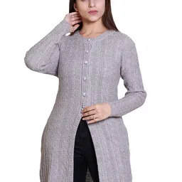 Varenyam Self Design Acrylic Longline Cardigan Sweater-image-5