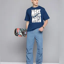 r.code by the roadster life co. The Roadster Lifestyle Co. Men Graphic Printed Round Neck Cotton Oversized T-shirt image 4