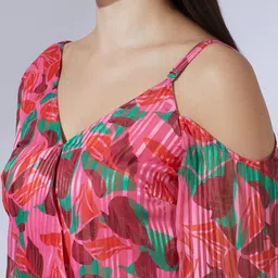 Globus Abstract Print V-Neck One Shoulder Bishop Sleeves Peplum Party Top image 4