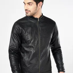 SF JEANS by Pantaloons Men Crop Biker Jacket with Patchwork image 1