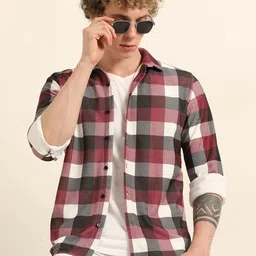 THE BEETEL HOUSE Men Classic Fit Buffalo Checked Spread Collar Casual Shirt-picture-26