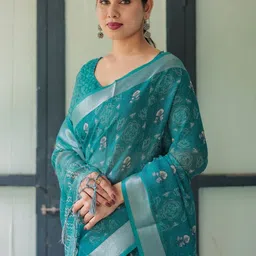 ALMAARI FASHION Ethnic Motifs Pure Linen Banarasi Saree image 4