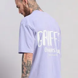 GRIFFEL Men Typography Printed Round Neck Cotton Oversized T-shirt image 2