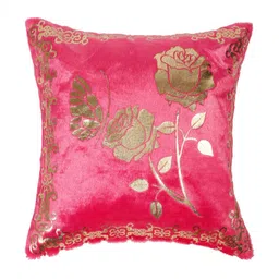 NISRAG HOME Pink & Gold-Toned Set of 5 Floral Square Cushion Covers image 2