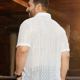 Instafab Plus Comfort Self Design Spread Collar Short Sleeves Cotton Shirt image 2