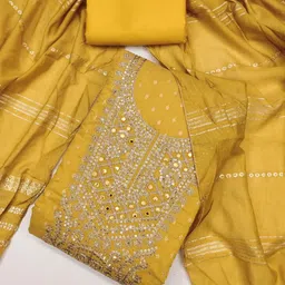 KALINI Mustard Chanderi Silk Butti With Embroiderd Work Unstitched Dress Material-picture-10