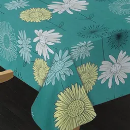 Arrabi Green & White Floral Printed8-Seater Table Cover image 2