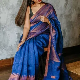 tammu designer Woven Design Zari Linen Blend Handloom Narayan Peth Saree-image-97