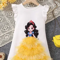 YK Girls Disney Princess Graphic Printed Flutter Sleeves Layered A-Line Dress-picture-39