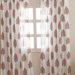 HOMEMONDE Pink & White Set of 2 Floral Sheer Cotton Long Door Curtains-image-77