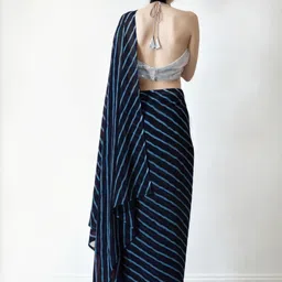 KALINI Striped Poly Georgette Saree image 2