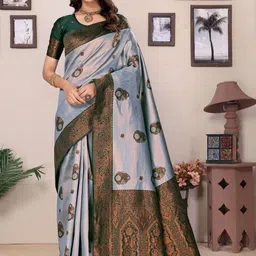 WOVENSTOCK Ethnic Motifs Zari Pure Silk Handloom Kanjeevaram Saree-picture-37