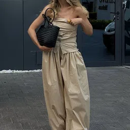 Outzidr Women Mid Rise Ultra Baggy Fit Pleated Cotton Regular Trousers-image-76