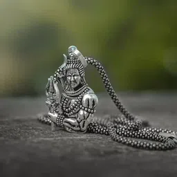 AGARWALPRODUCT Sterling Silver-Plated Lord Shiva With Trishul Pendant With Chain-picture-17