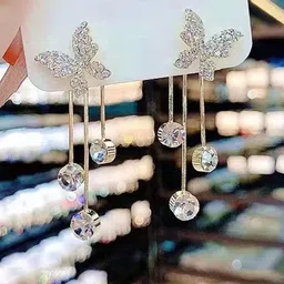 Zaphariq Gold-Plated Cubic Zirconia Butterfly Drop Earrings image 3