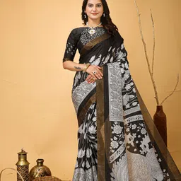 HERE&NOW Floral Printed Zari Art Silk Baluchari Saree-picture-35