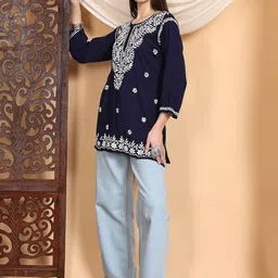 Poshak Chikan Studio Ethnic Motifs Embroidered Chikankari Modal Chikankari Kurti image 4