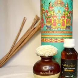 GLOBAL AROMA Auram Sandalwood Fragracne Ethenic Flower Pot Reed Diffuser Set image 4