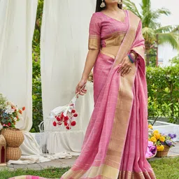 all about you Checked Woven Design Zari Tissue Saree image 2
