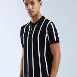 Flying Machine Men Striped Polo Collar Cotton T-shirt image 2