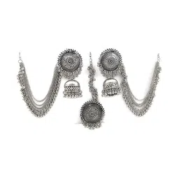 VRAJ CREATION Silver-Plated Oxidised Jewellery Set image 3