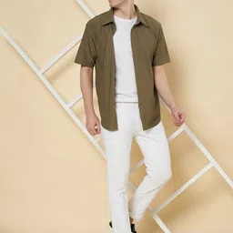 STRYZER Striped Textured Spread Collar Short Sleeves Classic Casual Shirt-picture-26