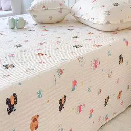 JC HOME 3-Pcs Pink & White Printed Double King Bed & Pillow Covers image 2