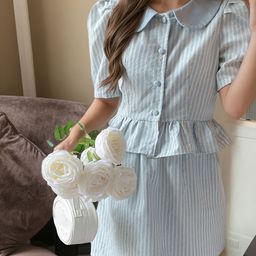 JC Mode Striped Peter Pan Collar Top With Skirt-picture-48