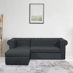 amberville from pepperfry Torino Fabric RHS Pull-Out Sofa Cum Bed in Charcoal Grey Colour with Storage-picture-30
