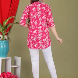 shree ganesh fashion Casual Roll Up Sleeves Printed Women Pink Top image 2