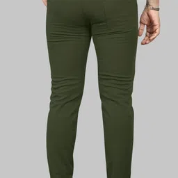 combraided Men Straight Fit Dark Green Lycra Blend Trousers image 2