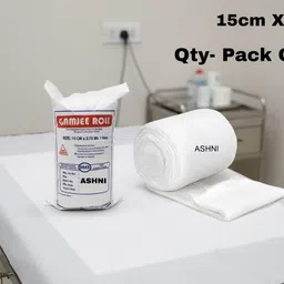 ashni Pure Absorbent Cotton Wool I.P. Standard Wrapped In Gauze 15CMx2.7mtr Non-Sterile Gauge Roll image 3