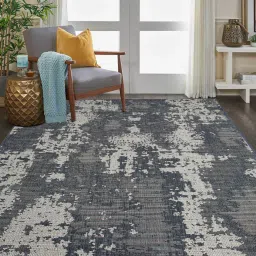 priyate Dark Grey Abstract Polypropylene 6 ft x 9 ft Machine Made Carpet image 1